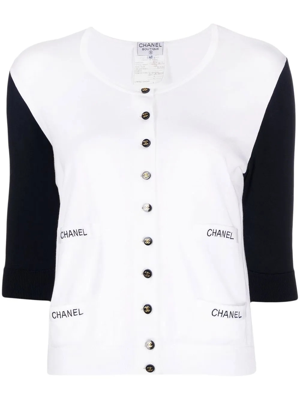 

Chanel Pre-Owned 1996 intarsia logo round neck cardigan - White