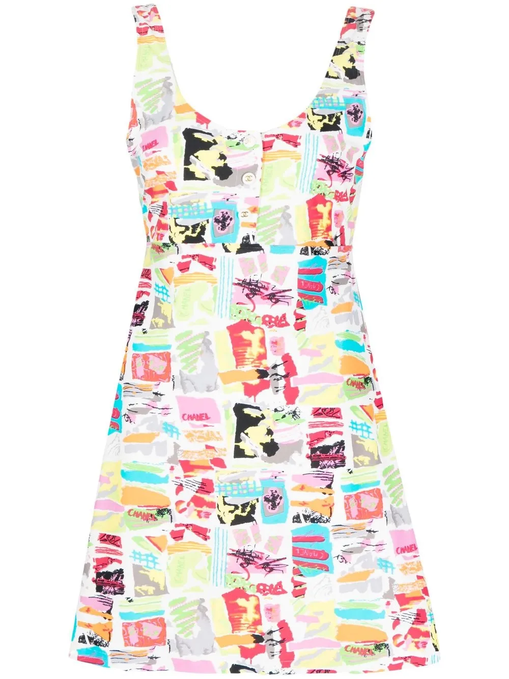 

CHANEL Pre-Owned 1997 watercolour print sleeveless dress - Yellow