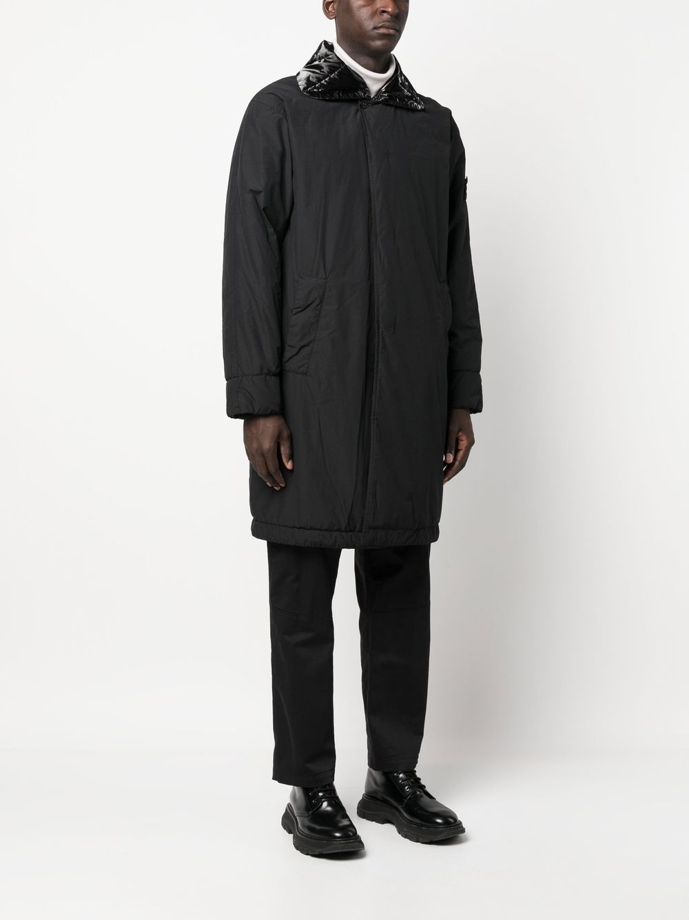 Shop Stone Island Naslan Detachable-collar Padded Coat In Black