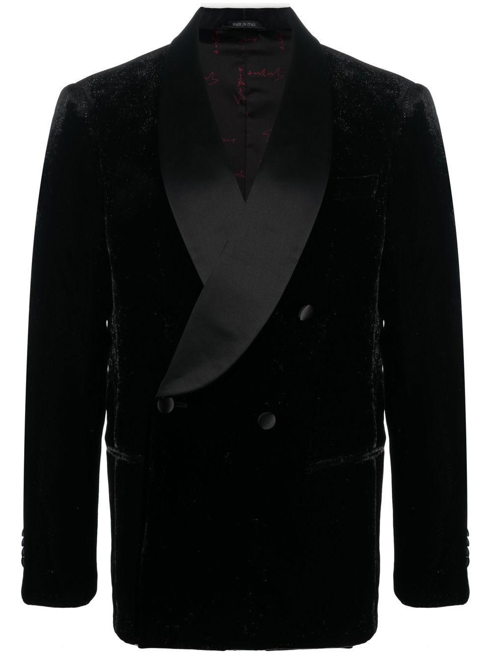 Giorgio Armani Double-breasted Velvet Blazer In Black | ModeSens