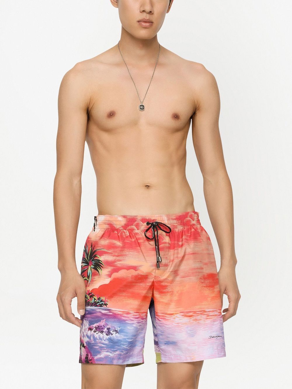 Shop Dolce & Gabbana Beach-print Swim Shorts In Rot