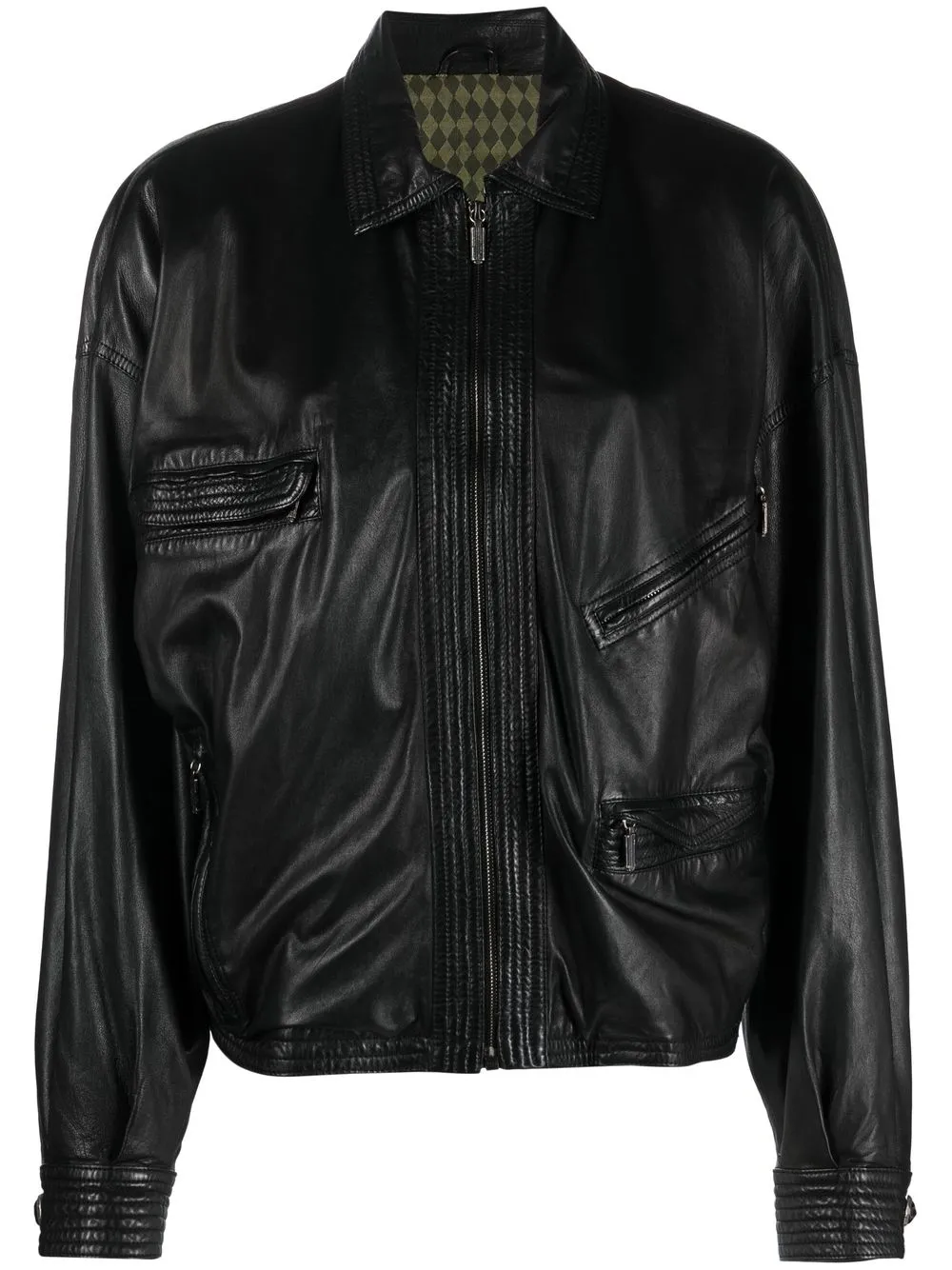 

Versace Pre-Owned 1990s aviator leather jacket - Black