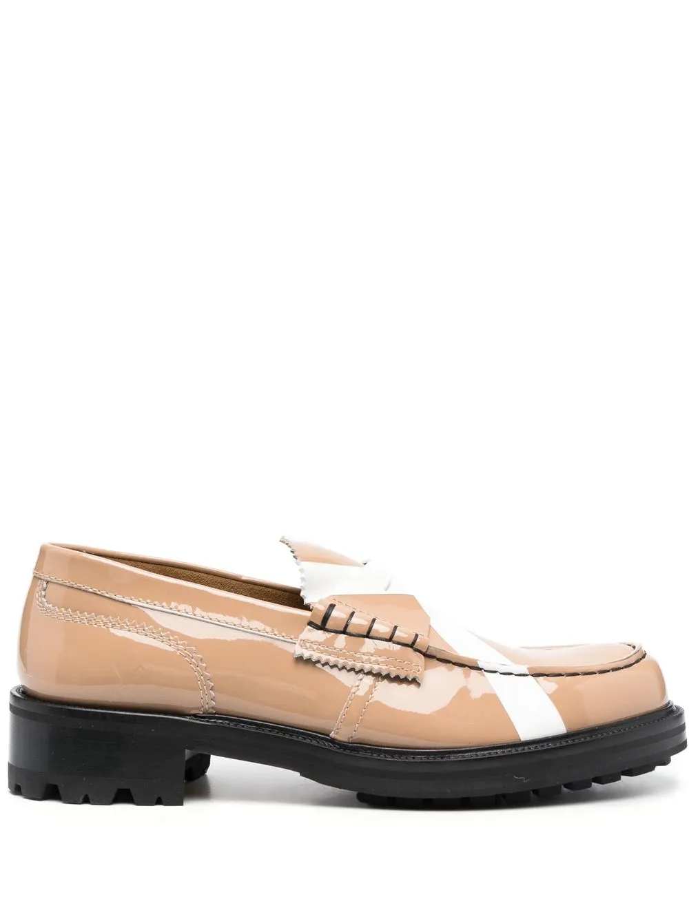 

college patent-leather cross-print loafers - Neutrals