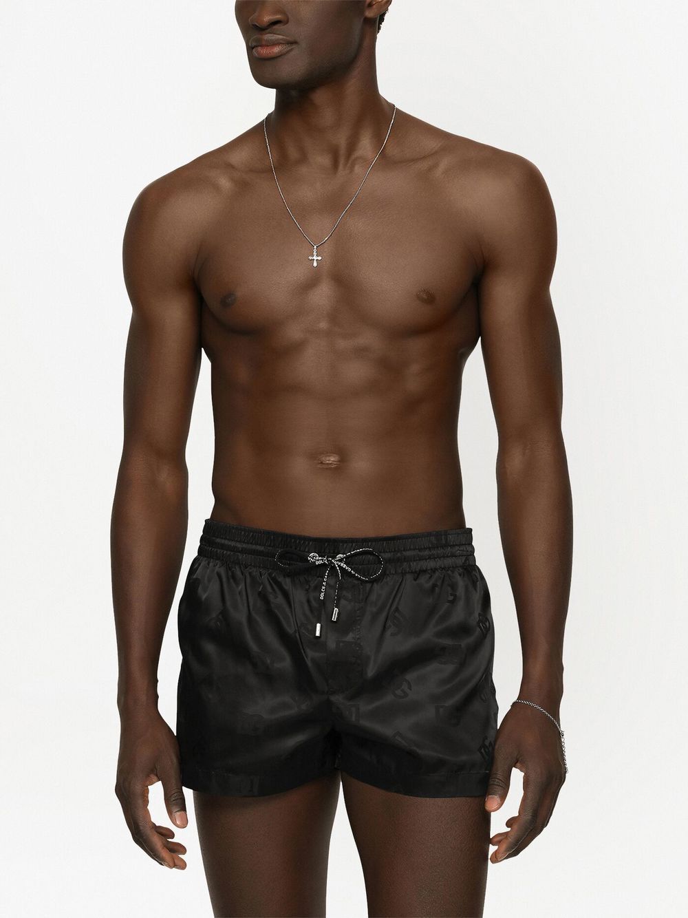 Shop Dolce & Gabbana Dg Monogram Jacquard Swim Shorts In Black