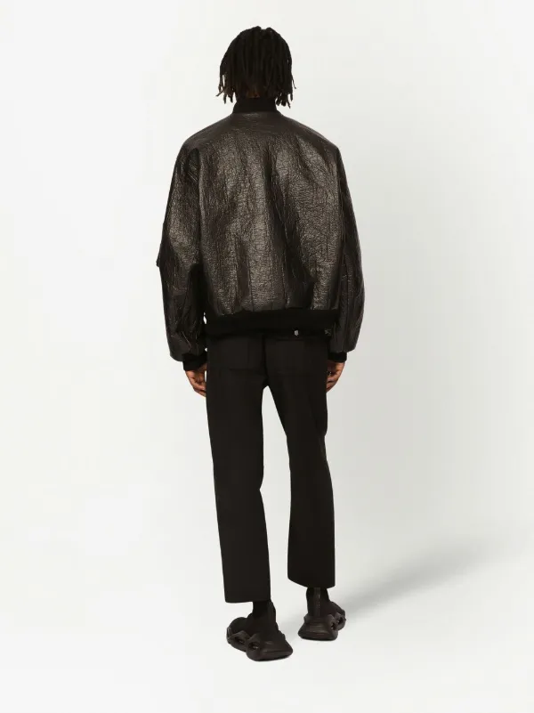 Dolce & Gabbana crinkled-finish Lambskin Bomber Jacket | Black