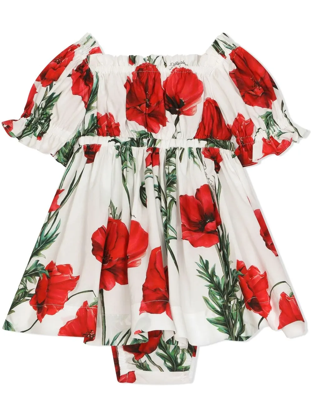 Dolce & Gabbana Babies' Poppy-print Short-sleeved Dress Set In Multicolor