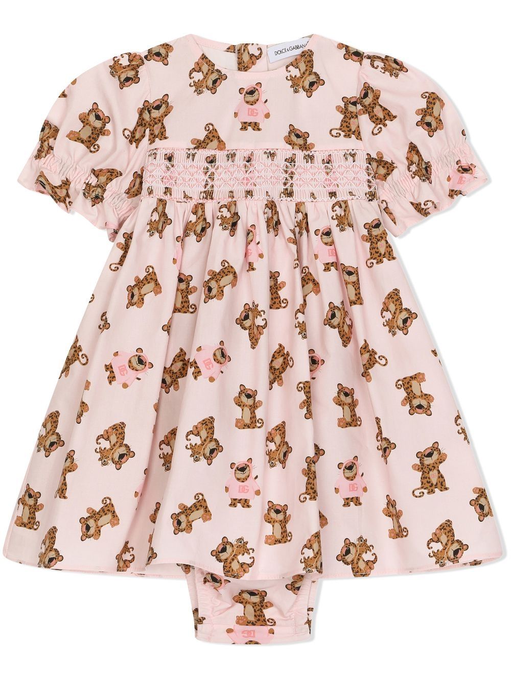 Shop Dolce & Gabbana Baby Leopard Smocked Poplin Dress In Pink