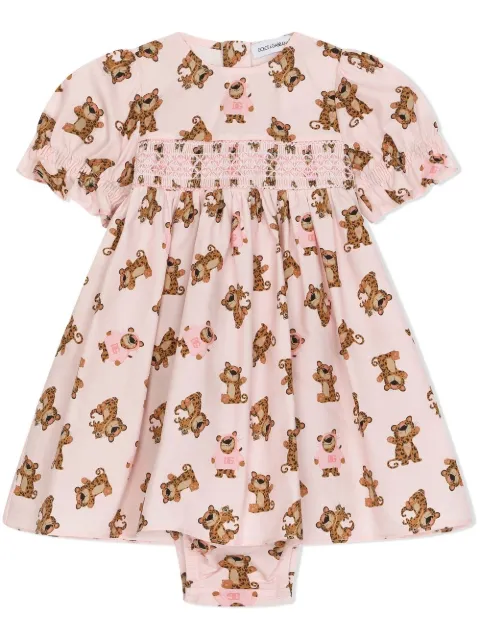 Dolce & Gabbana Kids Set aus gesmoktem Kleid und Windelhöschen