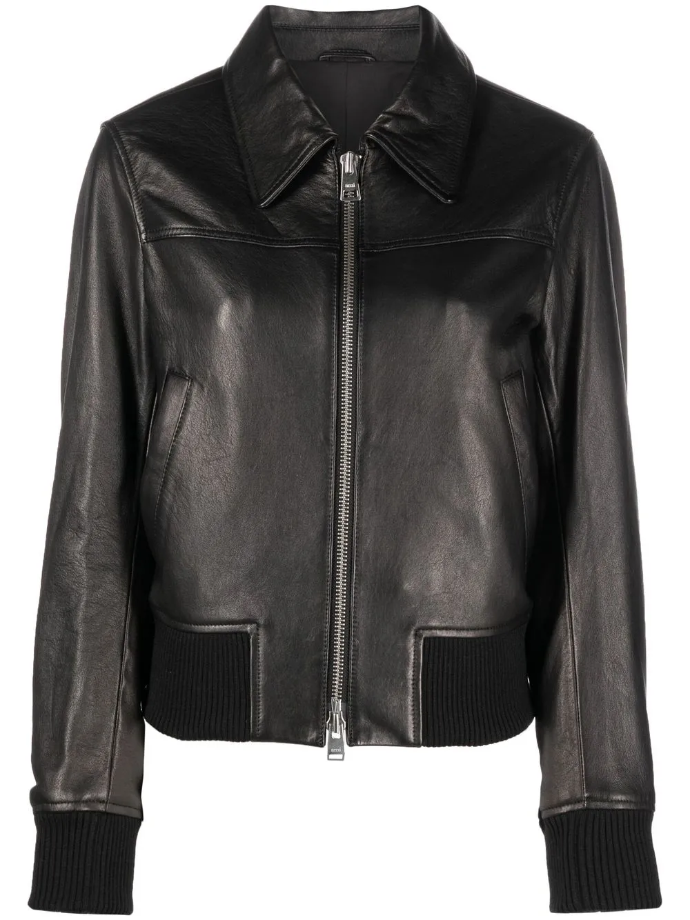 

AMI Paris two-way zip leather jacket - Black