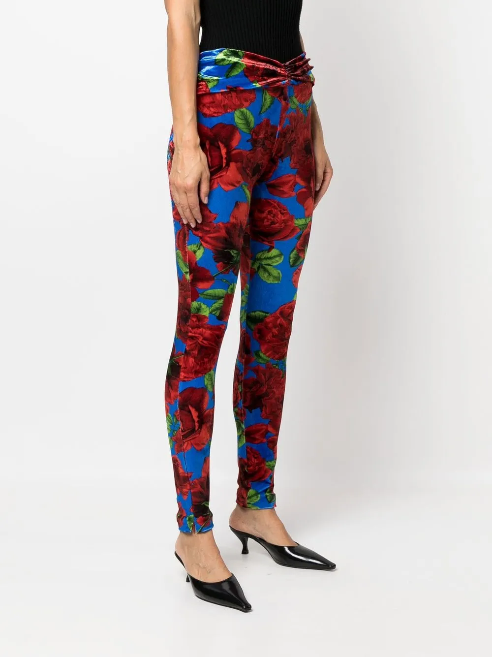 Magda Butrym Rose-print Velvet Leggings in Blue, view 3