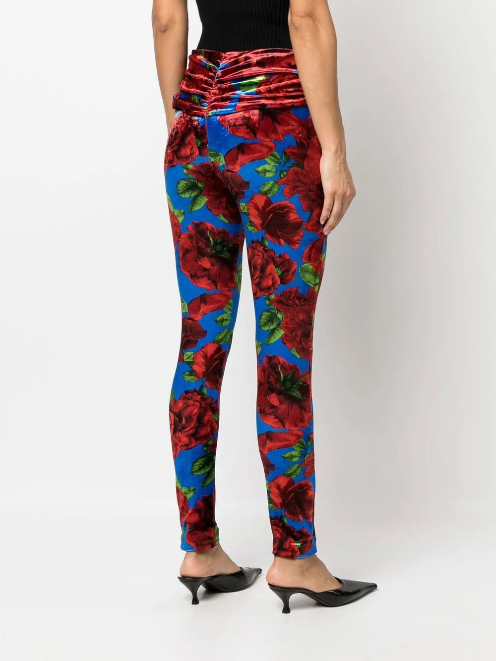 Magda Butrym Rose-print Velvet Leggings in Blue, view 4