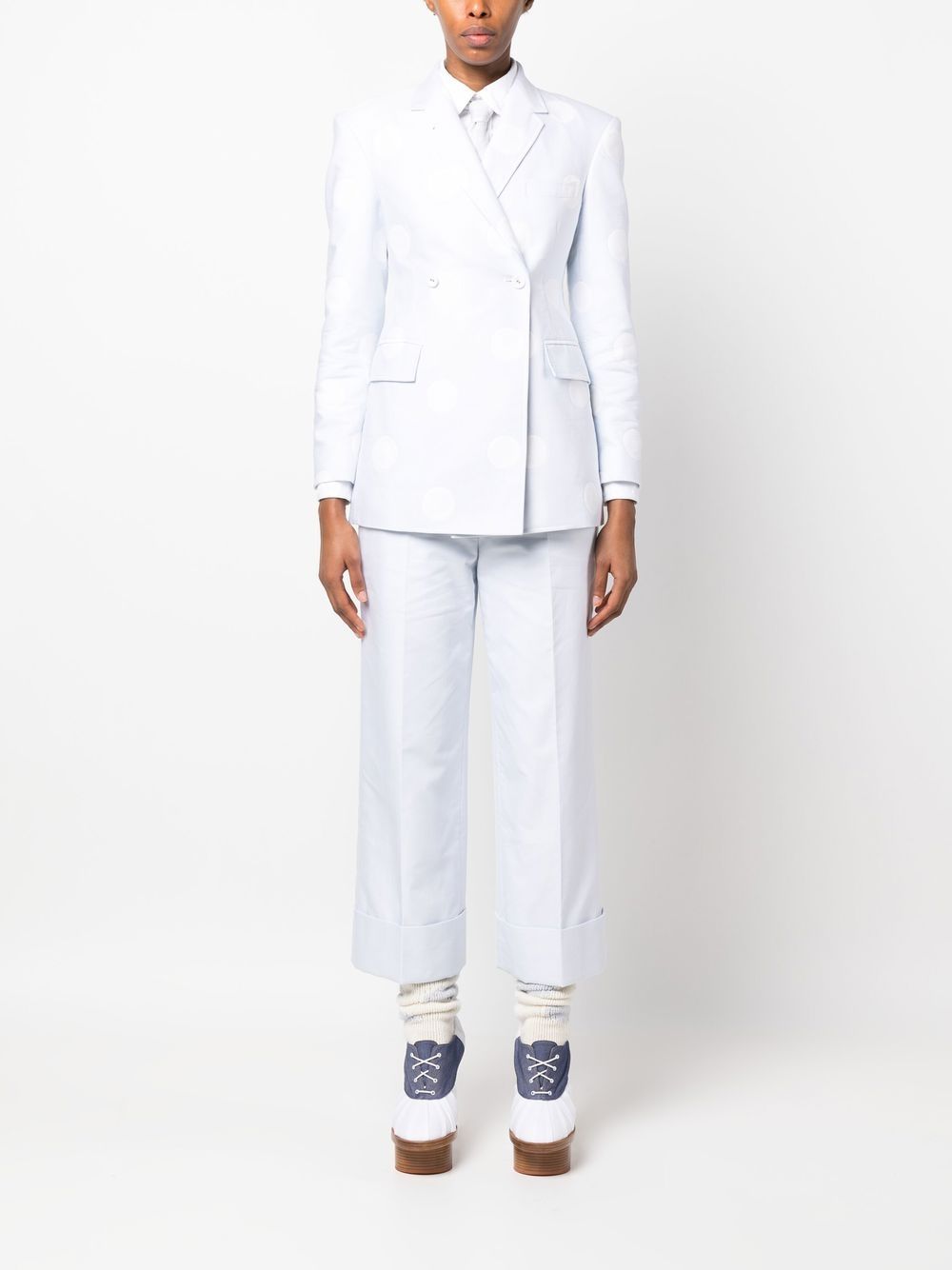Shop Thom Browne Sack Tailored Cotton Cropped Trousers In Blue