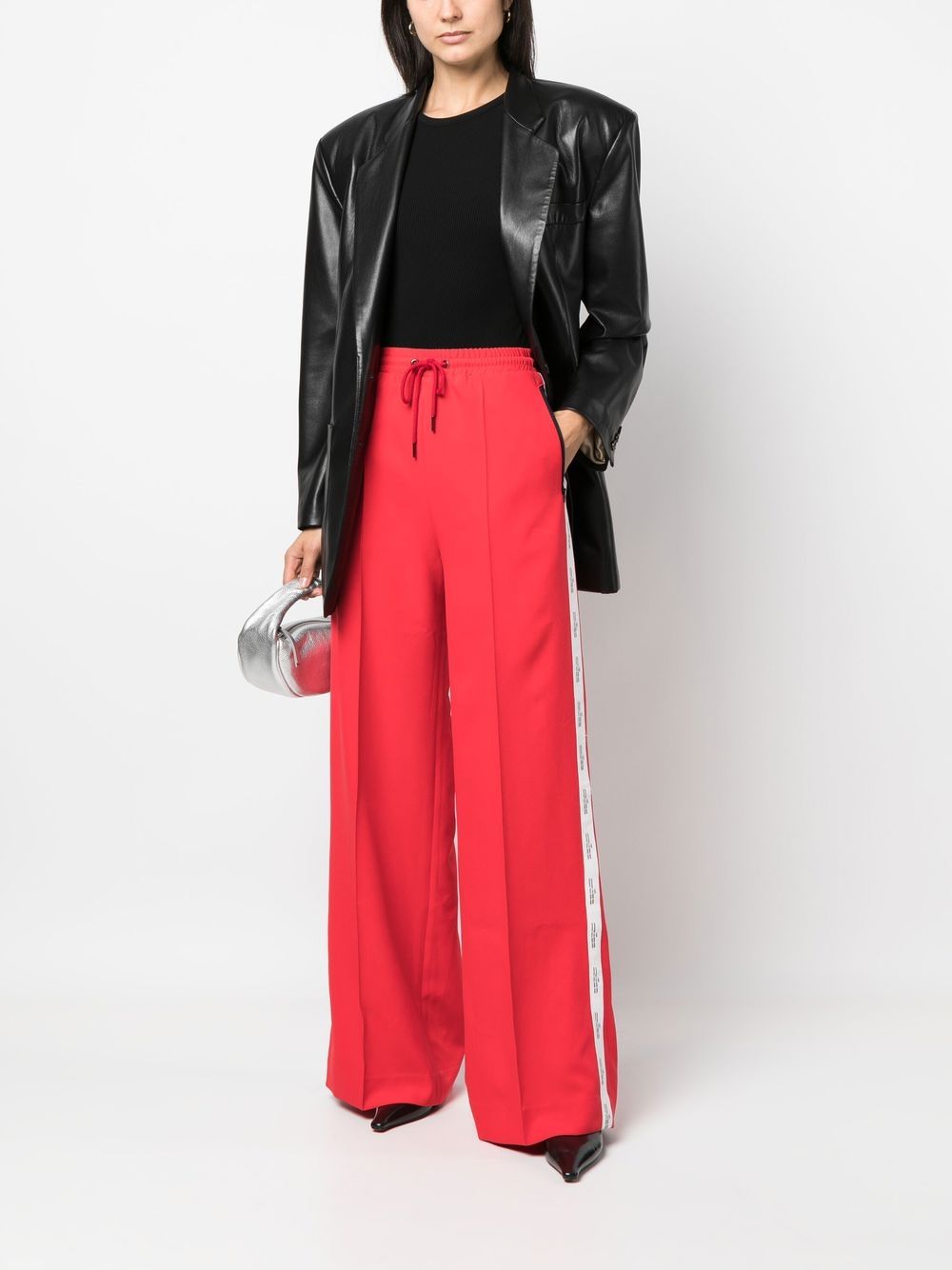 Shop Rokh Logo-trim Palazzo Trousers In Red