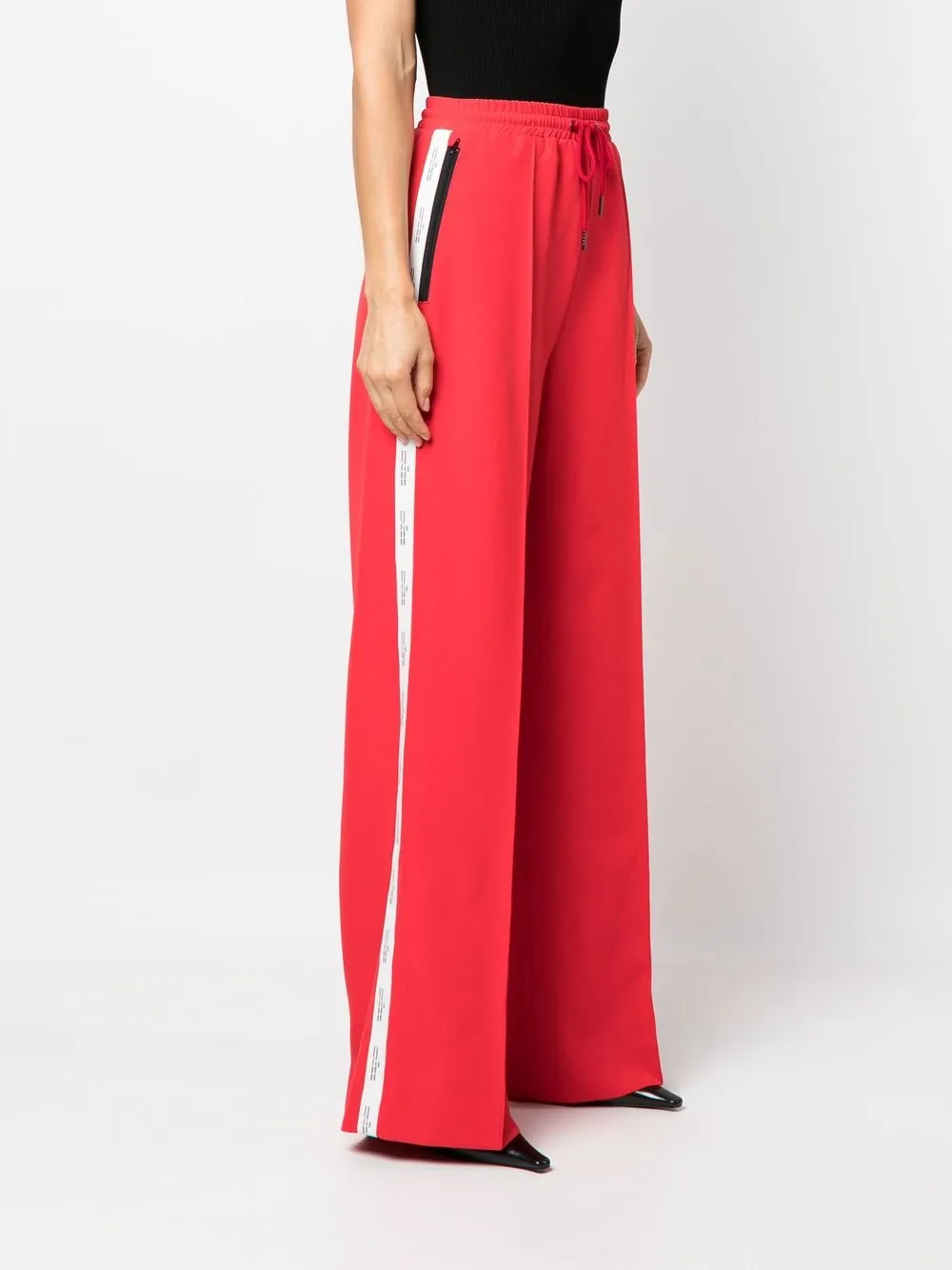 Shop Rokh Logo-trim Palazzo Trousers In Red