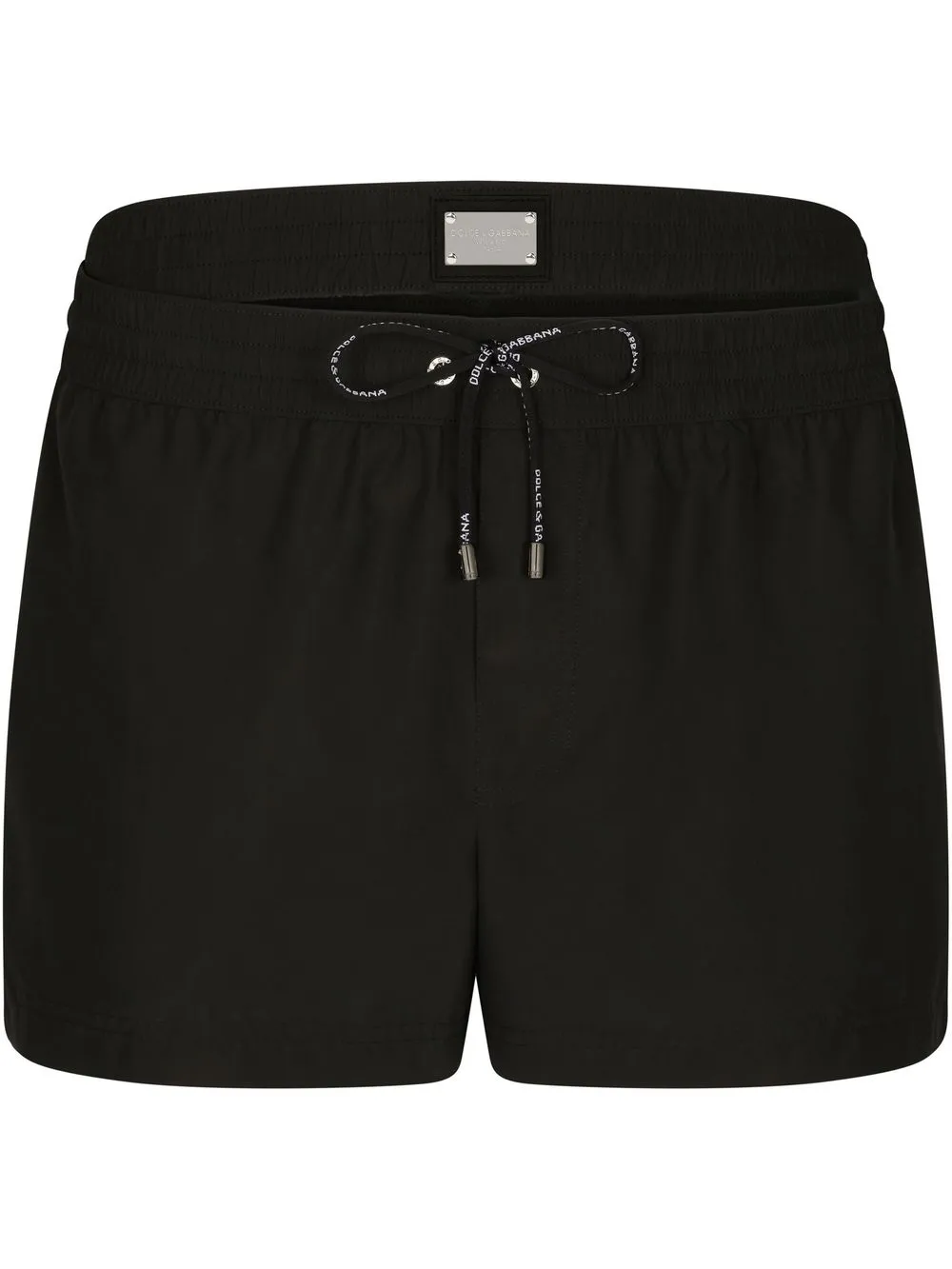 Shop Dolce & Gabbana Double-waistband Logo-tag Swim Shorts In Black