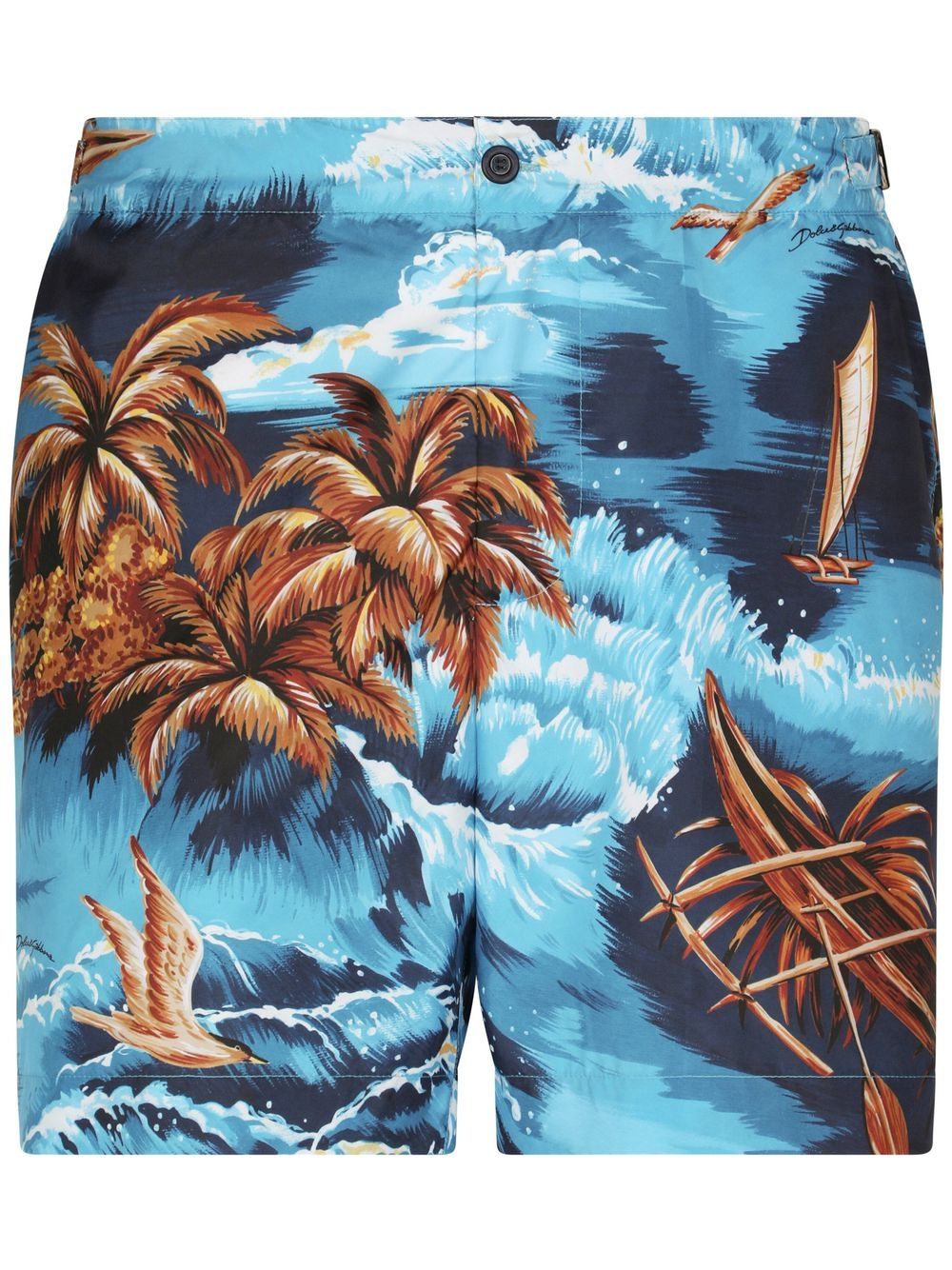 Dolce & Gabbana Sea-print Buttoned Swim Shorts In Blue