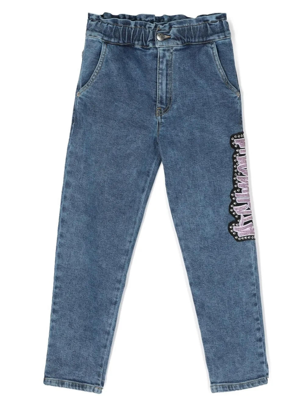 

John Richmond Junior logo-patch acid-wash jeans - Blue
