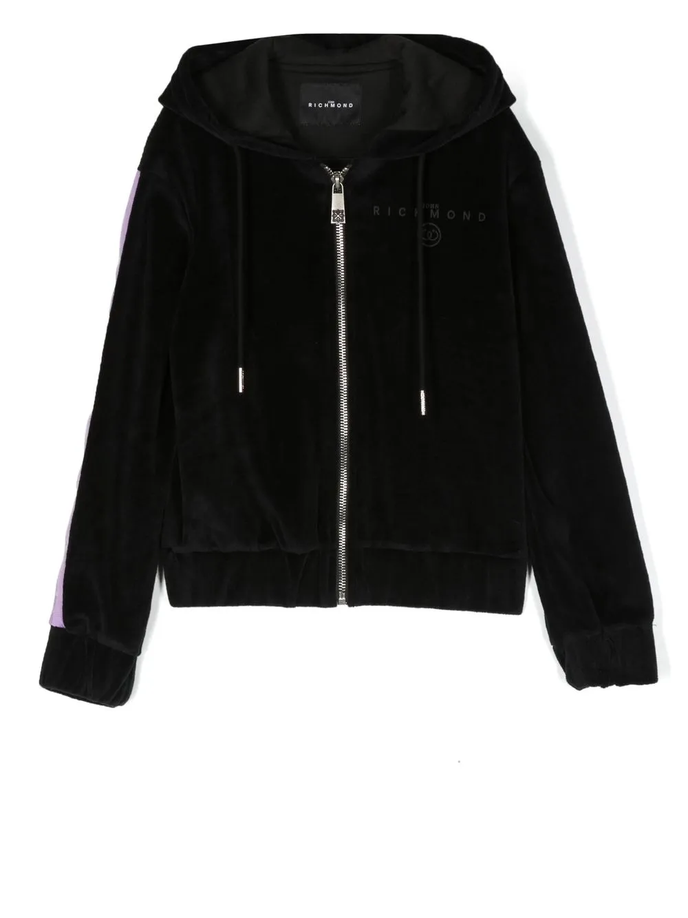 

John Richmond Junior logo-tape zip-up hoodie - Black