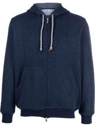 Brunello Cucinelli Cashmere Drawstring zip-up Hoodie | Blue