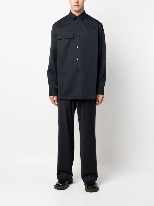 Jil Sander long-sleeve Wool Shirt | Blue | FARFETCH AO