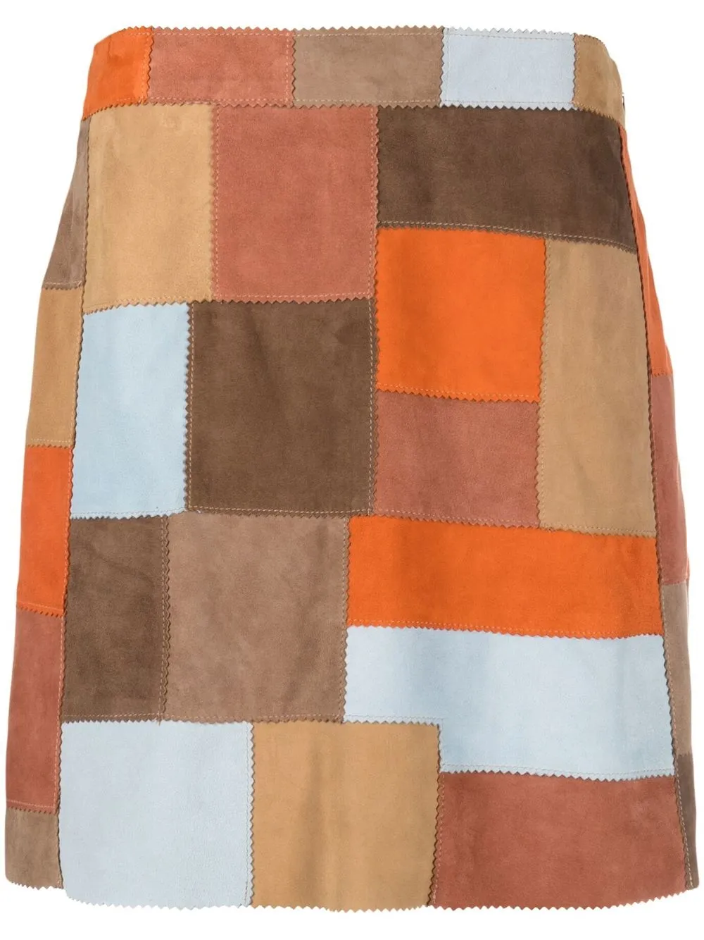 

Rixo Corfu patchwork leather skirt - Brown