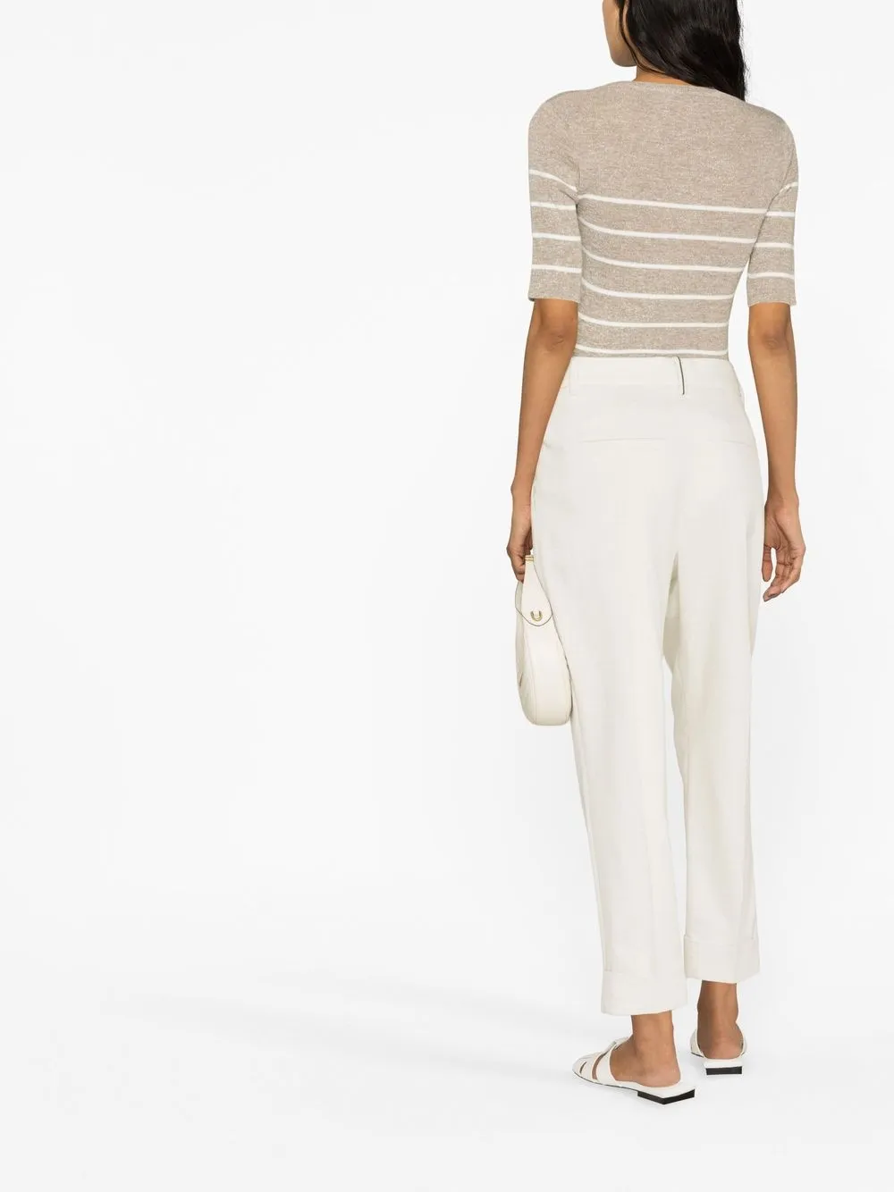 Brunello Cucinelli Striped Short-sleeve Knitted Top In Neutrals