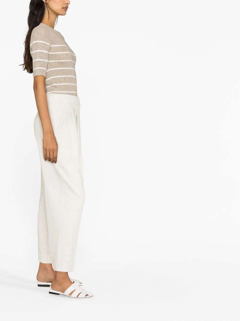 Brunello Cucinelli Striped Short-sleeve Knitted Top In Neutrals