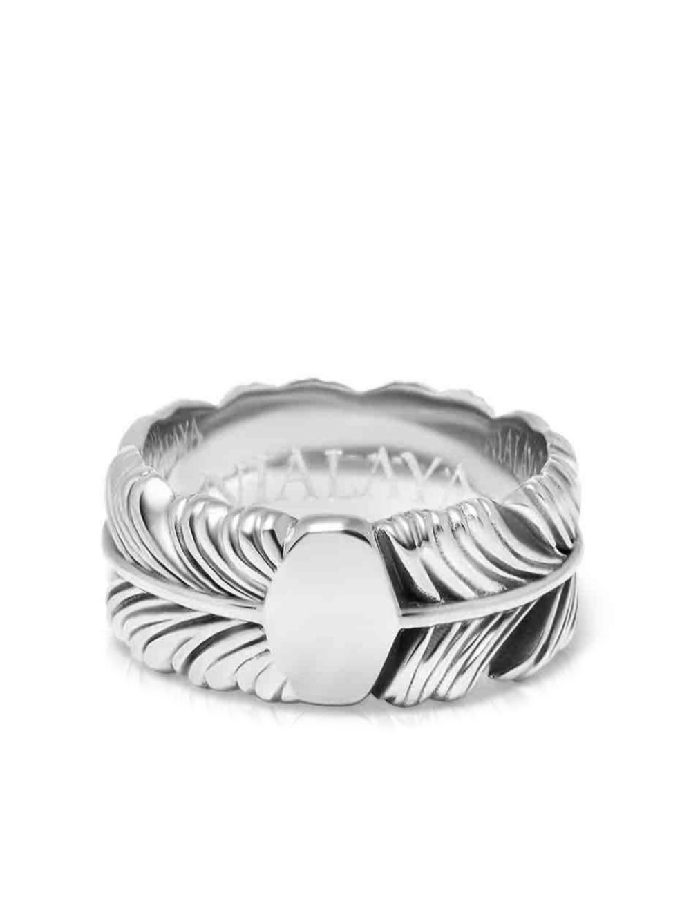 Nialaya Jewelry feather engraved ring - Silver