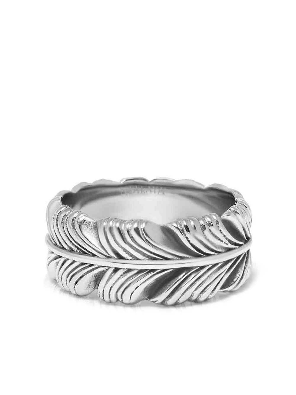 Nialaya Jewelry feather engraved ring - Silver