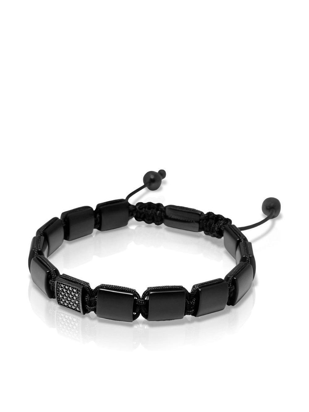 Shop Nialaya Jewelry Engraved-charm Beaded Bracelet In Black