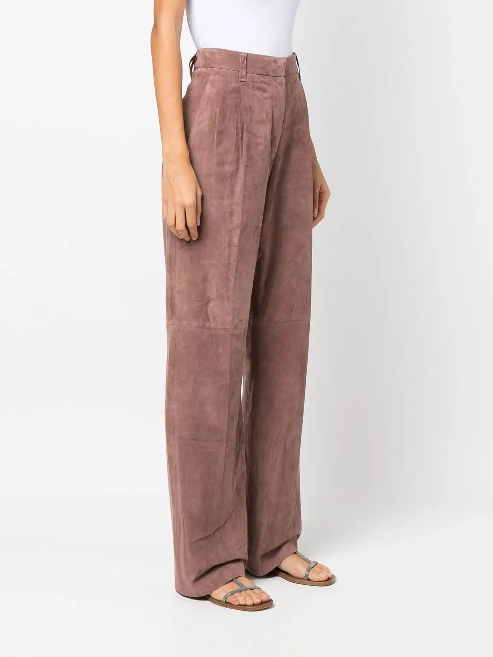 Brunello Cucinelli Loose Leather Trousers In Pink
