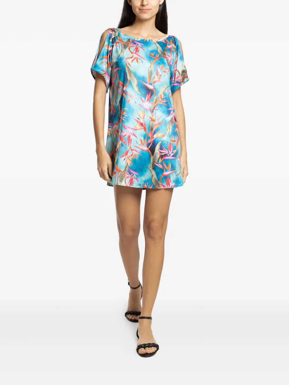 Lygia & Nanny floral-print boat-neck mini dress | Blue | Image 1