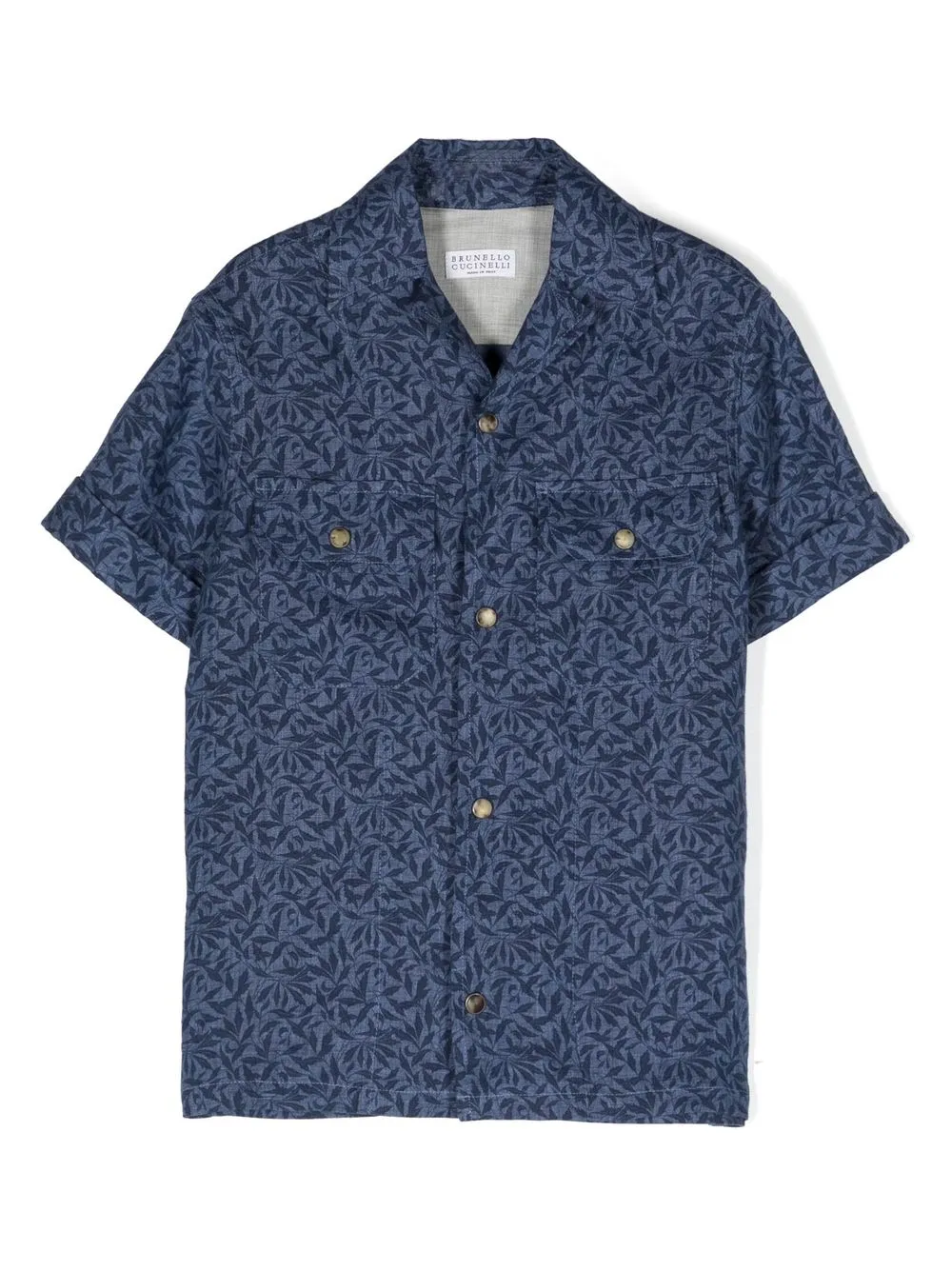 

Brunello Cucinelli Kids leaf-print short-sleeve shirt - Blue