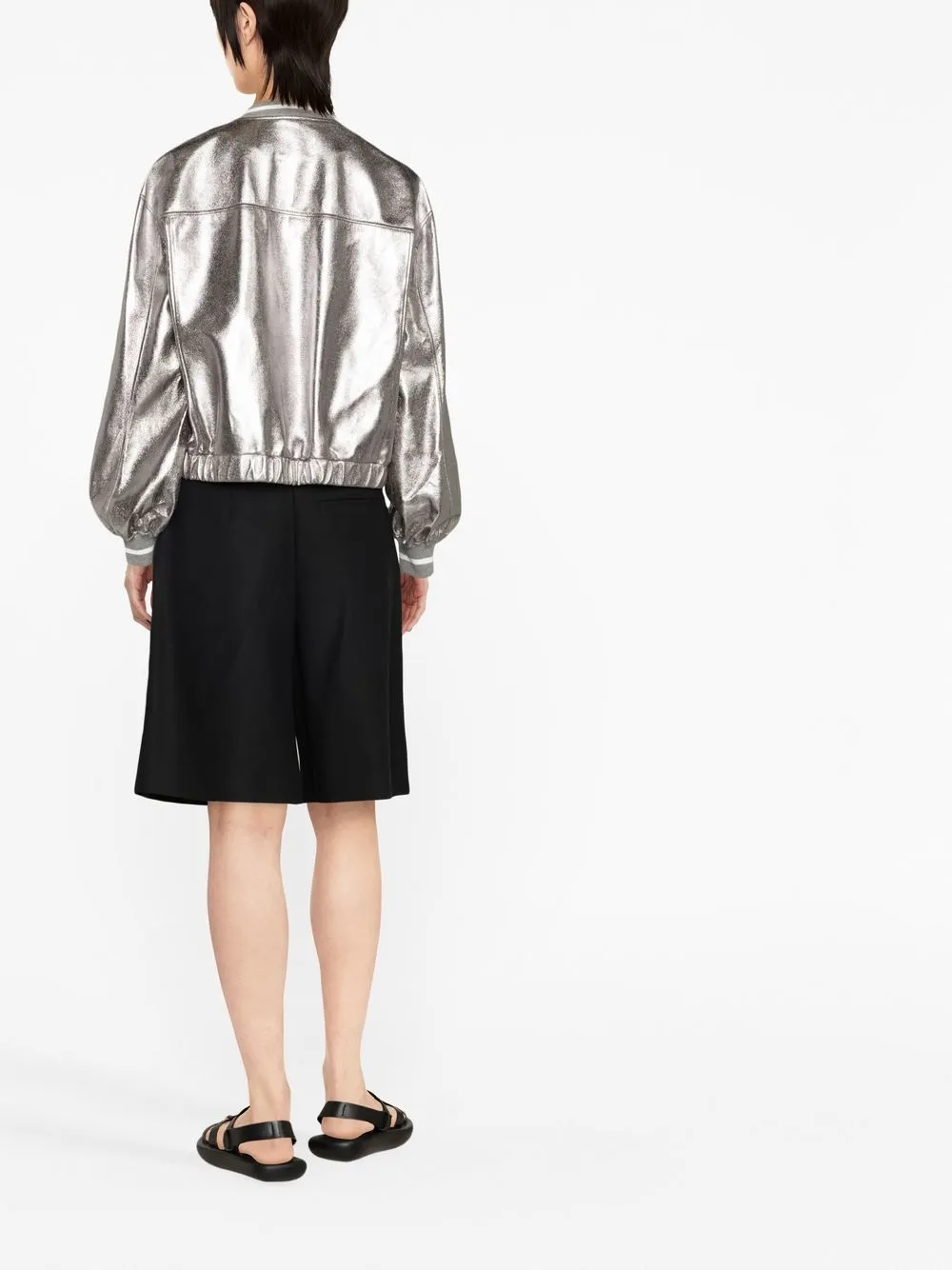 Shop Brunello Cucinelli Metallic Bomber Jacket In Grey