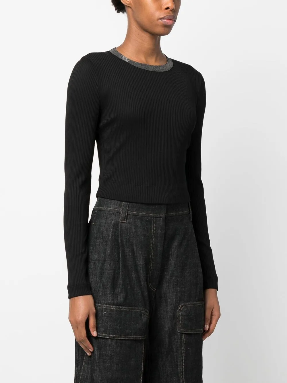 Brunello Cucinelli Bead-detail Long-sleeve T-shirt In Black