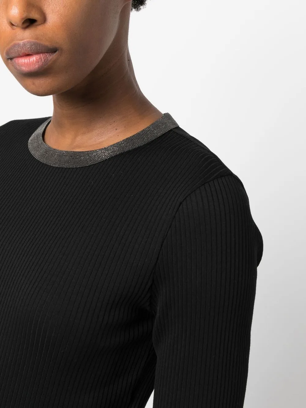 Brunello Cucinelli Bead-detail Long-sleeve T-shirt In Black