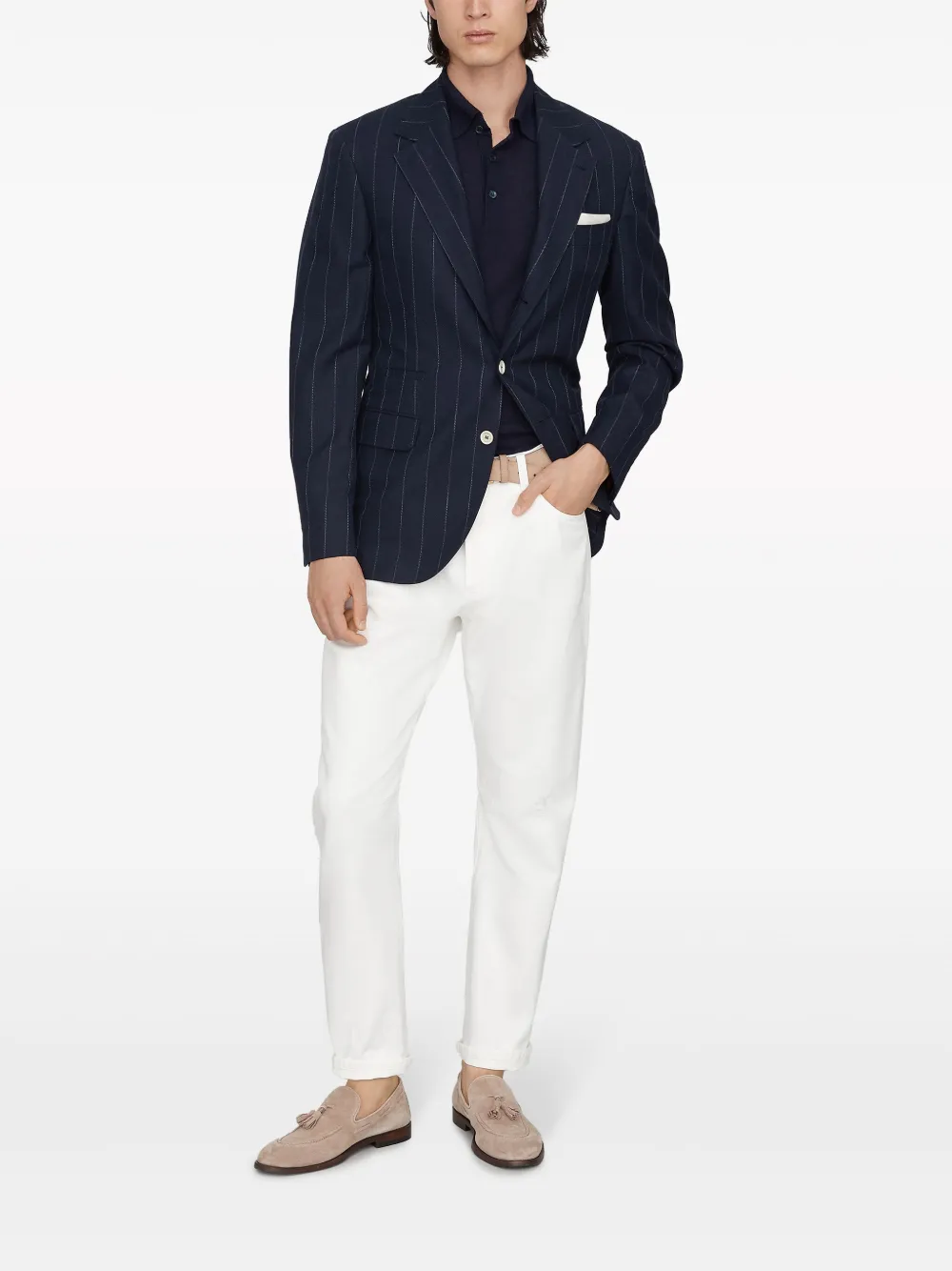 brunellocucinelli Brunello Cucinelli Poloshirt van linnenblend - Blauw