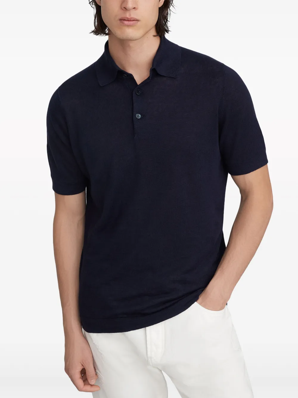 Brunello Cucinelli Linen-blend Polo Shirt In Blau