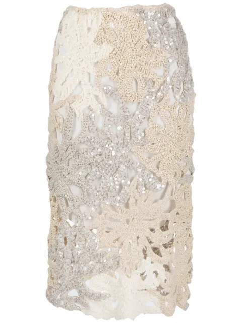 Brunello Cucinelli embellished crochet-knit skirt