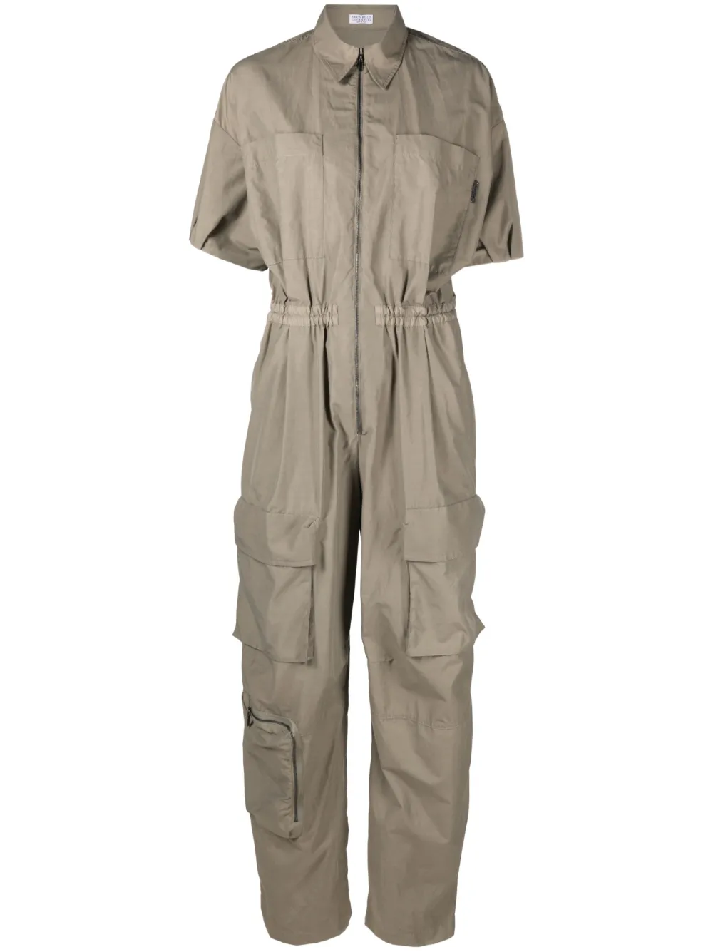 Brunello Cucinelli Short-sleeve Cargo Jumpsuit In Military