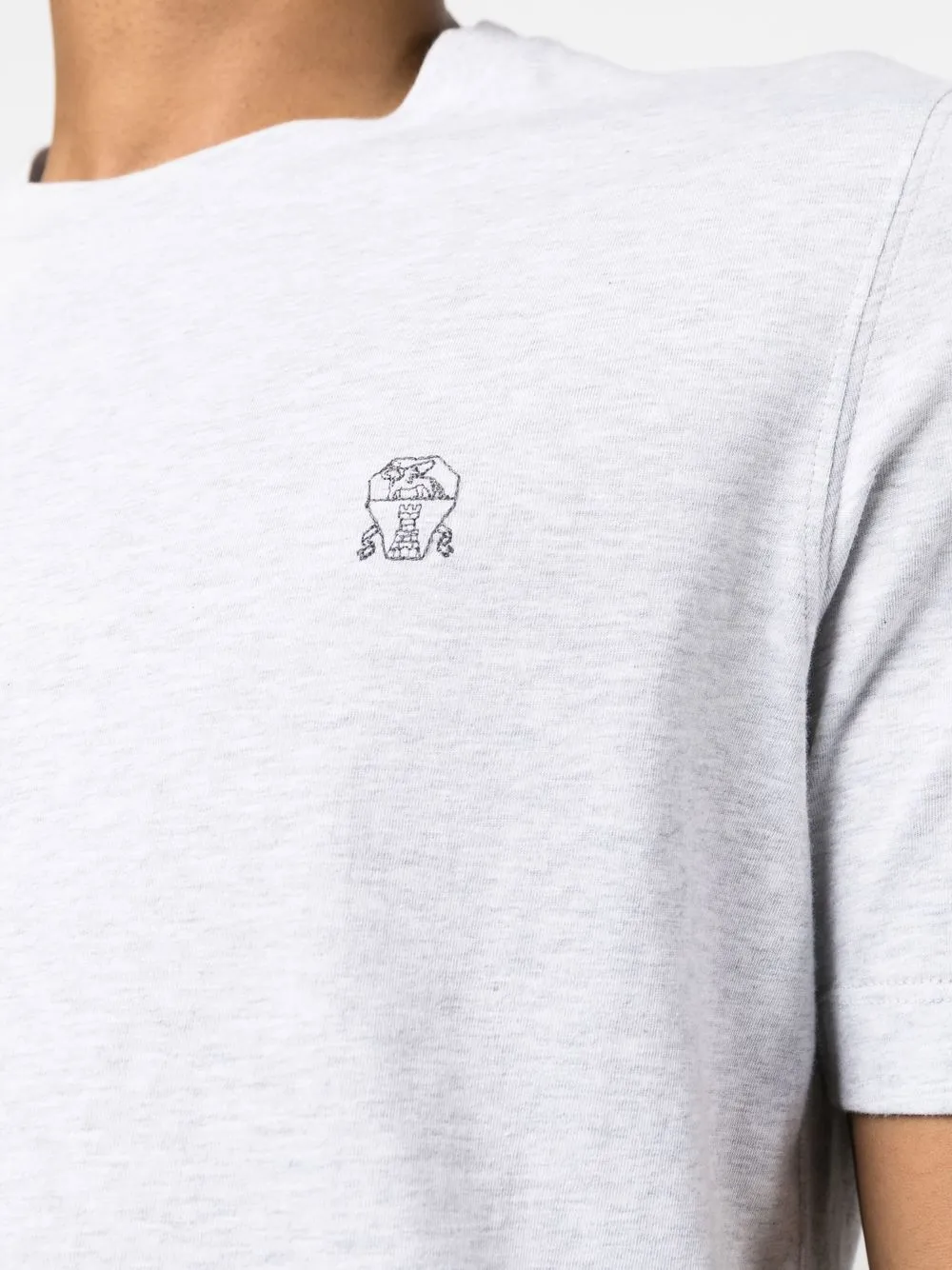 Brunello Cucinelli Chest Logo Cotton Crewneck T-shirt In 灰色