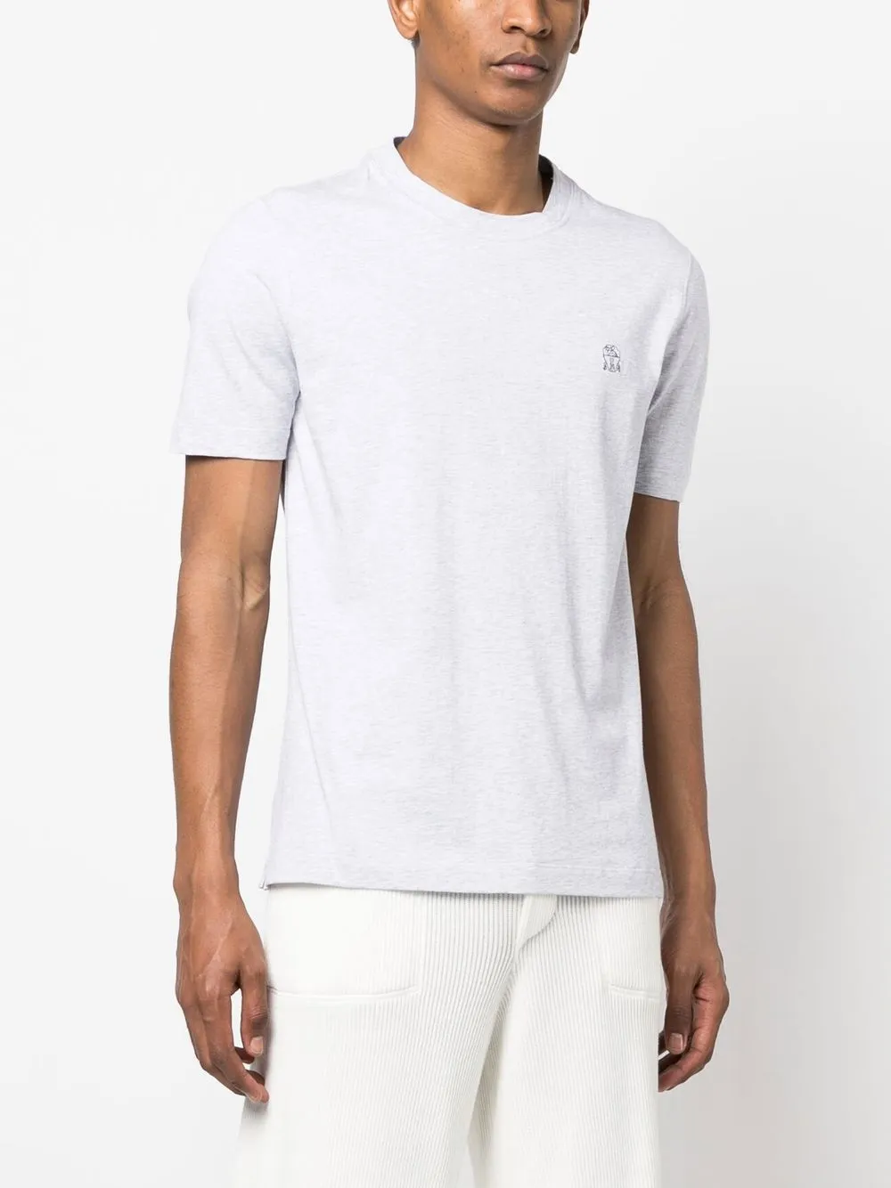 Brunello Cucinelli Chest Logo Cotton Crewneck T-shirt In 灰色