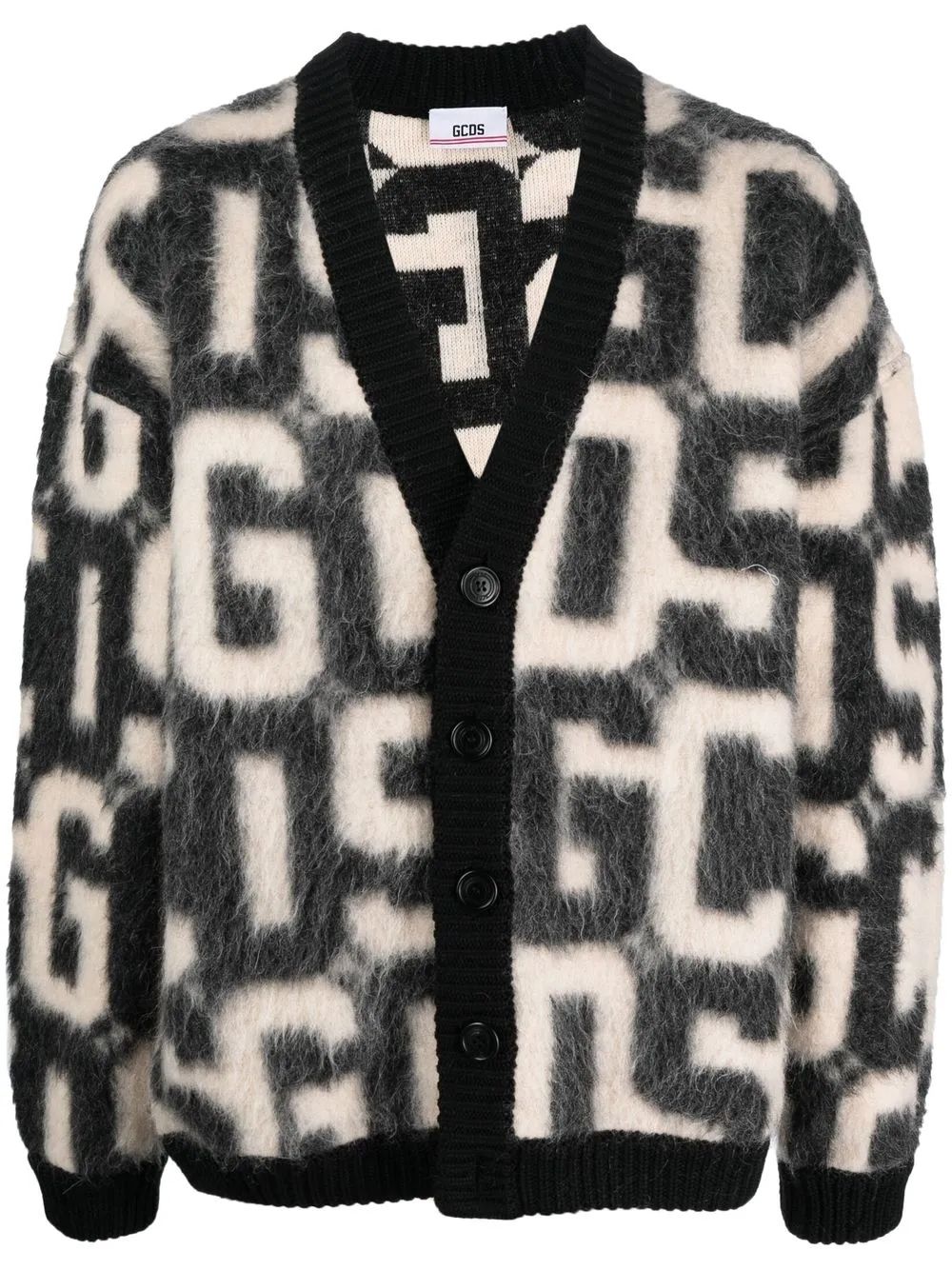 

Gcds brushed monogram-intarsia knit cardigan - Black