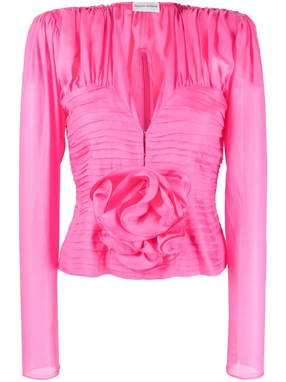 

Magda Butrym floral appliqué ruched long-sleeve top - Pink