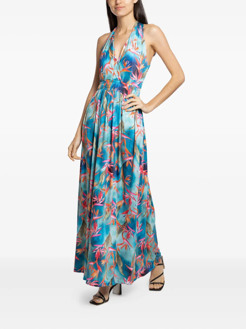 Lygia & Nanny Halterneck Floral-print Midi Day Dress In Multi