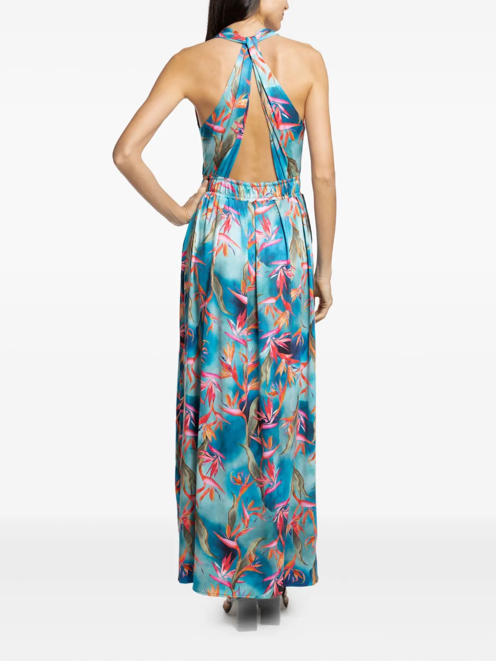 Lygia & Nanny halterneck floral-print midi day dress - Blauw