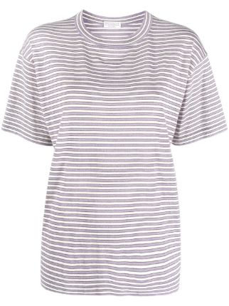 Brunello Cucinelli Striped short-sleeved Knitted Top - Farfetch