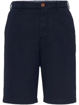 Raf Simons pleat-detail Cotton Bermuda Shorts | Blue | FARFETCH