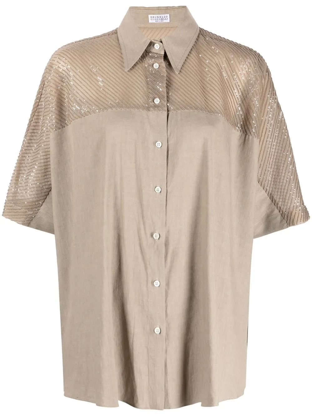 Brunello Cucinelli Sequin-embellished Short-sleeved Shirt In Neutrals