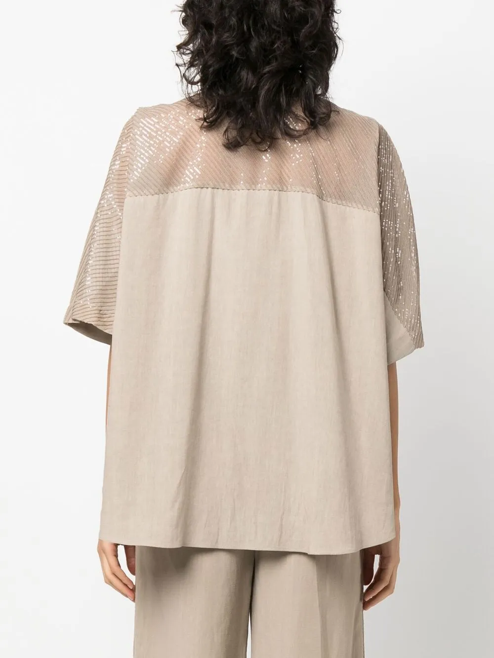 Brunello Cucinelli Sequin-embellished Short-sleeved Shirt In Neutrals